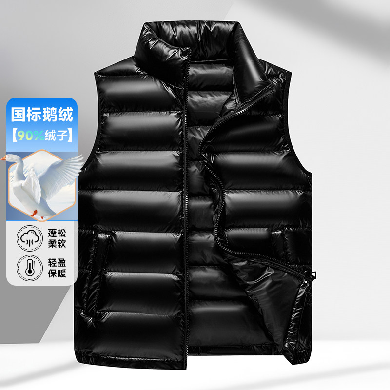 高端男装鹅绒保暖羽绒马甲2025冬季加厚背心夹克立领休闲爸爸外套