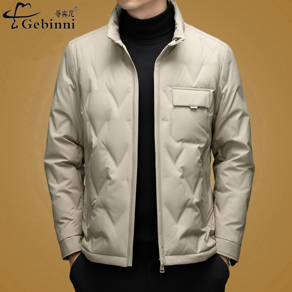 爸爸装新款男士中年百搭商务轻薄羽绒服休闲翻领白鸭绒保暖外套潮