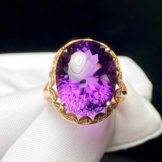 精品天然紫水晶戒指正品18k金镶嵌天然紫水晶戒指富贵紫假一赔十