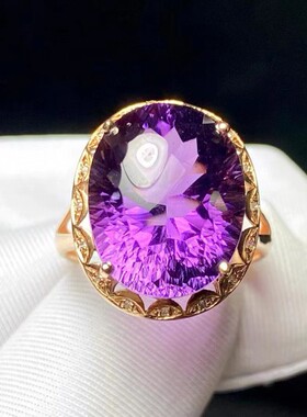 精品天然紫水晶戒指正品18k金镶嵌天然紫水晶戒指富贵紫假一赔十