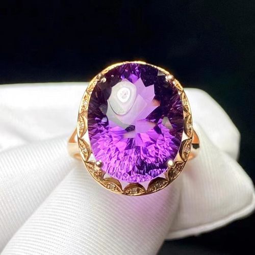 精品天然紫水晶戒指正品18k金镶嵌天然紫水晶戒指富贵紫假一赔十