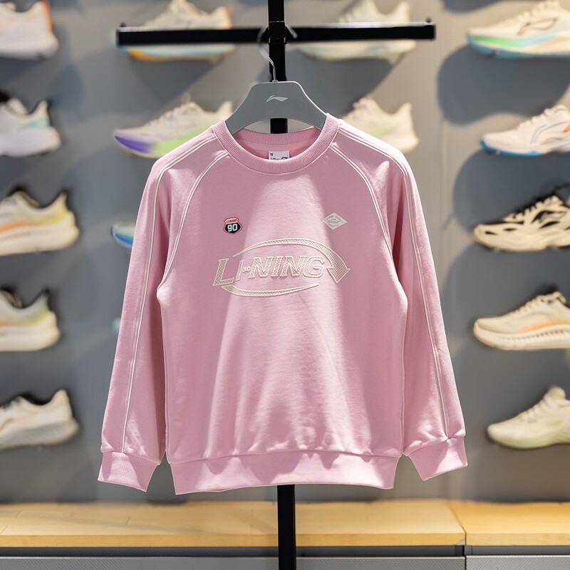 李宁童装卫衣2026春季女大童针织上衣圆领宽松舒适运动服YWDW034