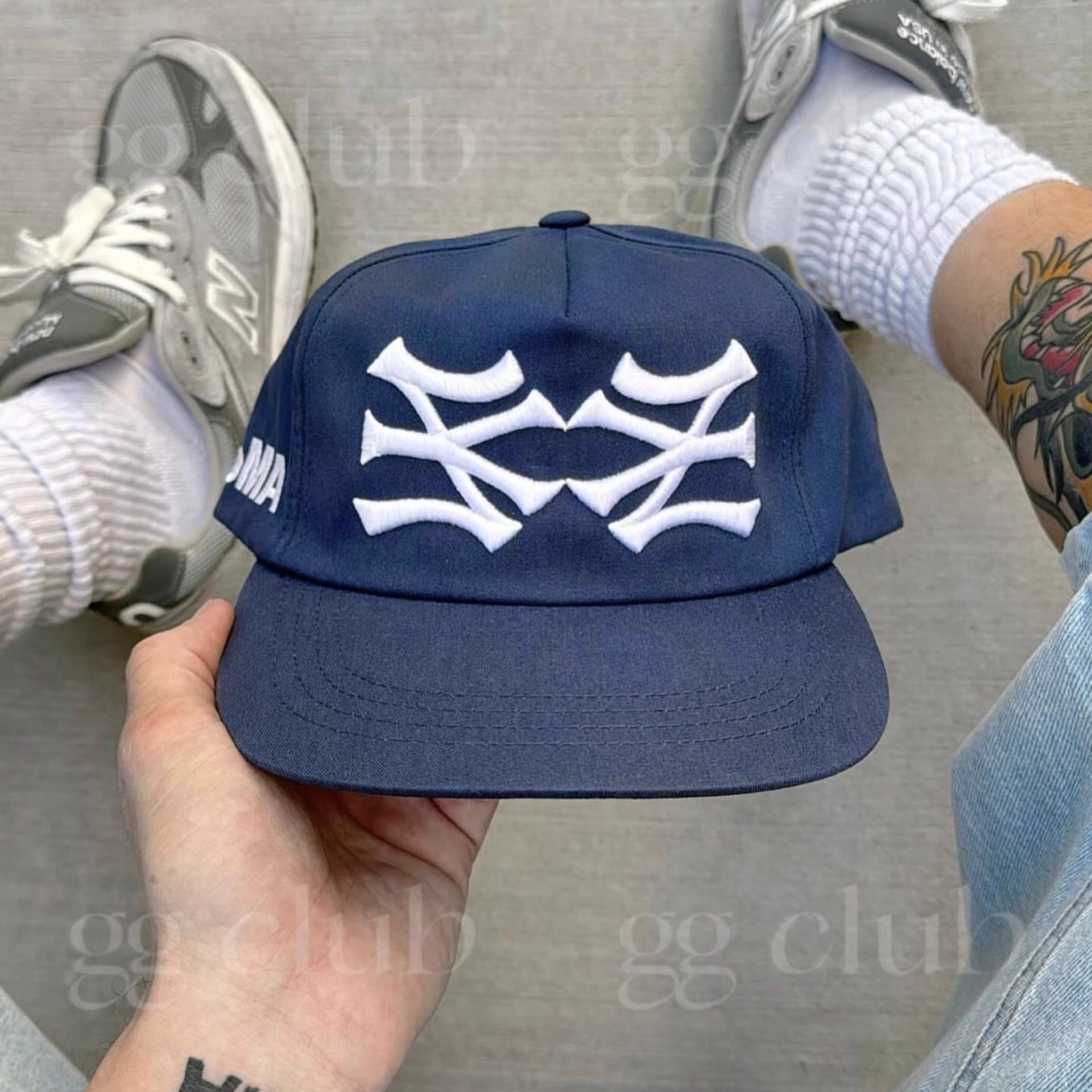thumbnail for Oma spoof baseball cap navy blue flat-brimmed hat cleanfit with face show small unisex style