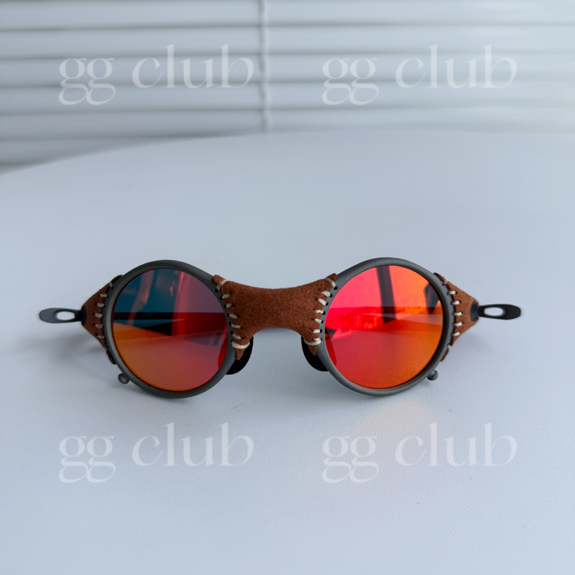 thumbnail for Niche suede panelled design polarized sunglasses UV400 zinc alloy round frame steampunk trendy sunglasses