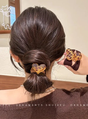 秋冬复古爱心豹纹发圈女