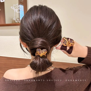 秋冬复古爱心豹纹发圈女