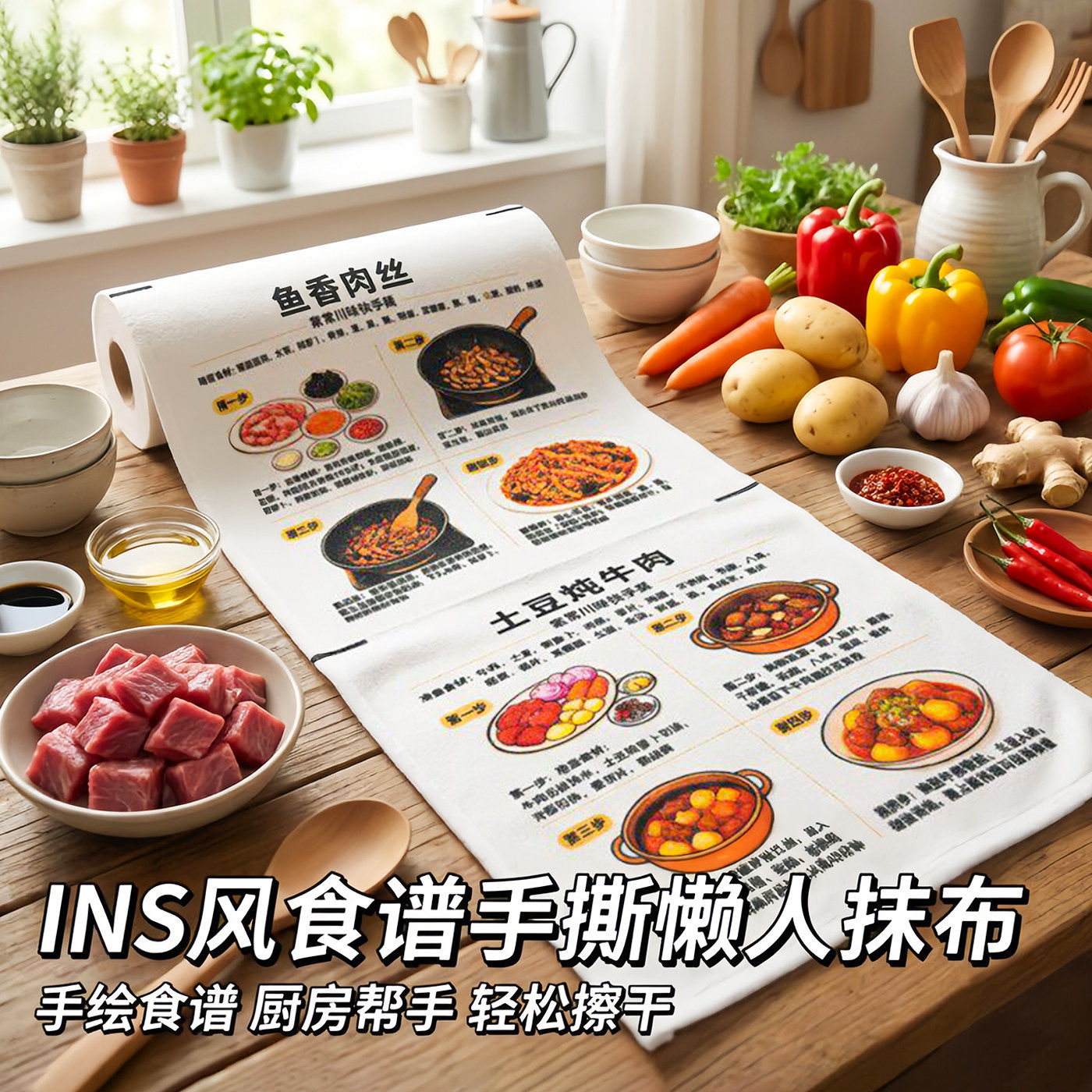 菜谱手撕抹布厨房周抛抹布加大