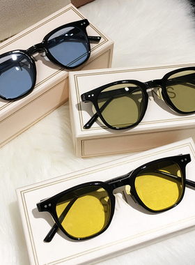 韩国情侣款黄色眼镜痞帅高级感墨镜男潮ins嘻哈绿色太阳镜女潮流