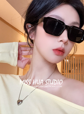 辣妹黑色墨镜男高级感痞帅方圆脸复古开车显脸小长方形太阳眼镜女