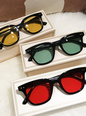 韩国潮牌黄绿色墨镜男潮ins网红蹦迪嘻哈彩色太阳镜开车潮流个性