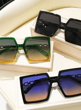 欧美大框渐变墨镜女圆脸高级感显脸小ins蓝绿色2022年新款太阳镜