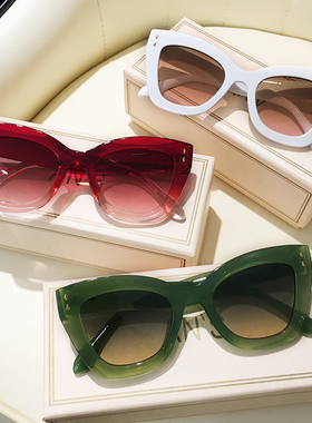 大框猫眼墨镜女欧美白色红绿