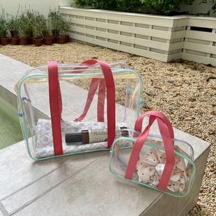 ins夏日清新果冻包防水游泳包pvc透明塑料沙滩包旅行洗漱手提包袋