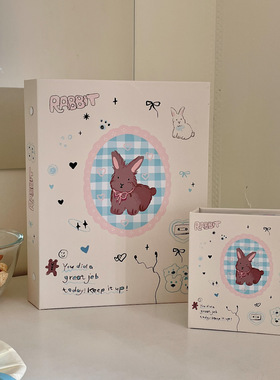 原创蓝色格纹兔子四宫格卡册a5活页拍立得相册爱豆专辑小卡收纳册