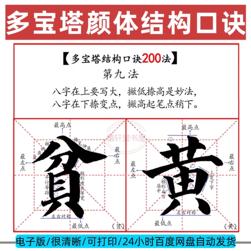 多宝塔颜体楷书毛笔字书法结构2口诀00法精品促销电子版