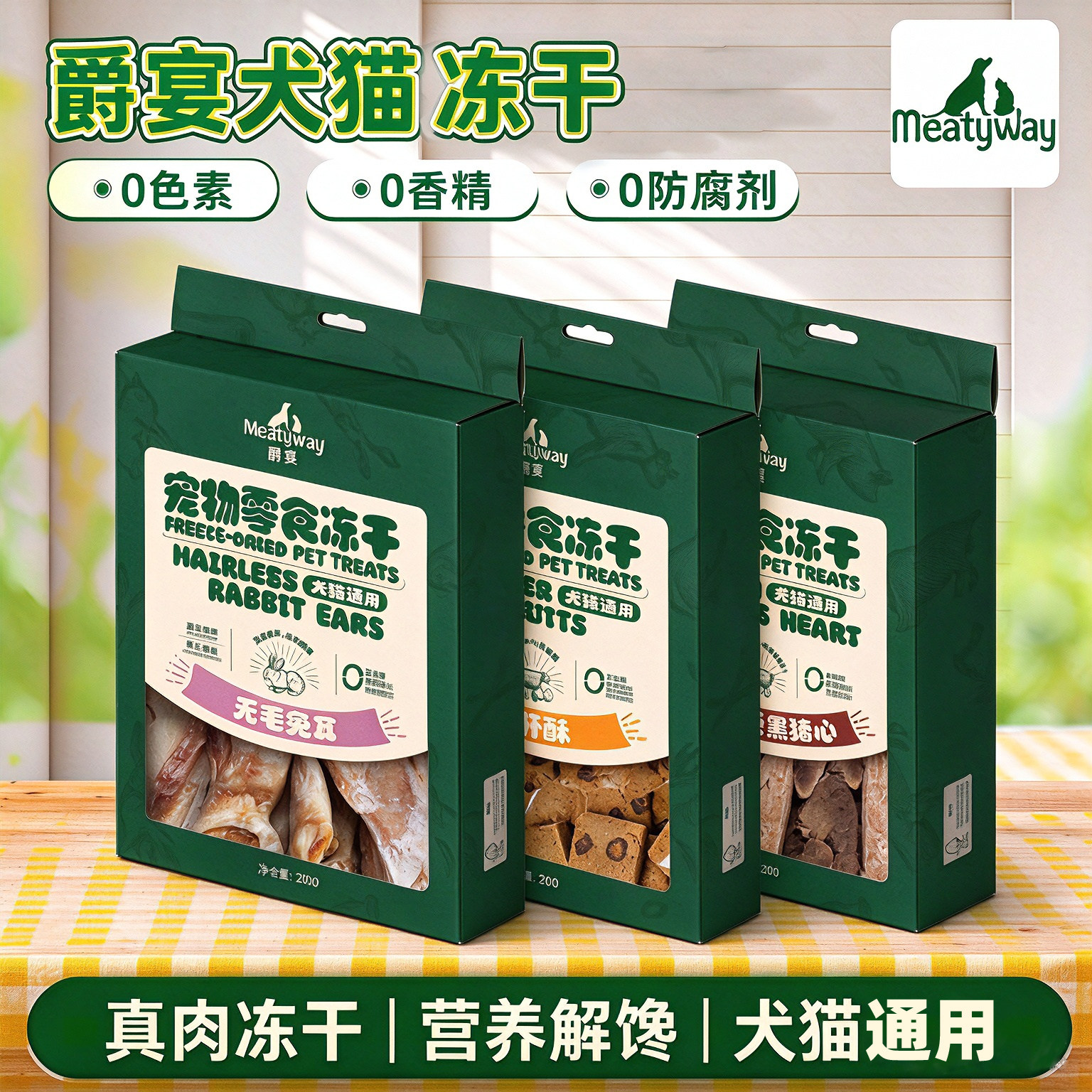 Meatyway爵宴冻干兔耳猪心牛肝酥猫咪狗狗零食宠物训练磨牙棒通用
