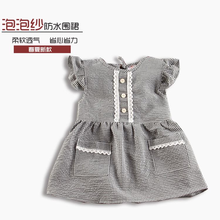 宝宝罩衣无袖反穿衣纯棉泡泡纱小孩防水防污幼儿园儿童围裙吃饭衣