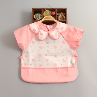 小揪揪婴幼儿纯棉防水围兜吃饭防水女宝宝罩衣夏季薄款纯棉围裙