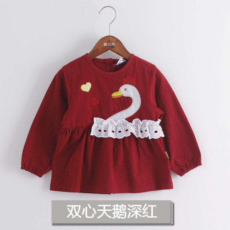 纯棉磨毛秋冬季女宝宝罩衣长袖花边女儿童反穿衣幼儿园吃饭衣围兜