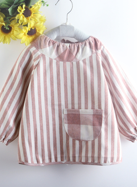 卡茜卡琦 彩棉格子宝宝罩衣 儿童反穿衣 防水防污倒褂纯棉后系扣
