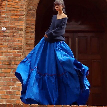 猫布制造小众裙子仙女超仙森系半身裙蓝色长裙女秋冬款2024新气质
