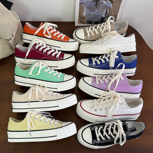 经典 青春潮流复古百搭学院系带港风休闲款 帆布鞋 低帮厚底增高时尚