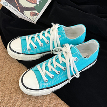 蓝色低帮复古男女同款情侣款时尚百搭韩版休闲春季新款透气帆布鞋
