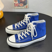 宝蓝色休闲百搭学院情侣时尚 原宿ulzzang平底港风复古透气帆布鞋