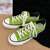芥末绿低帮时尚 港风帆布鞋 潮流韩版 百搭学院学生平底透气男女同款