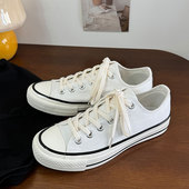 白黑色低帮男女同款 帆布鞋 情侣百搭休闲平底透气港风春季 复古新款