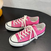 平底港风透气百搭休闲帆布鞋 粉色低帮男女同款 潮流新款 时尚 情侣款