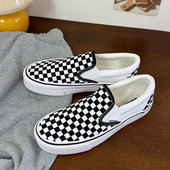 格子帆布鞋 黑色低帮男女同款 时尚 潮流新款 情侣款 百搭休闲一脚蹬款