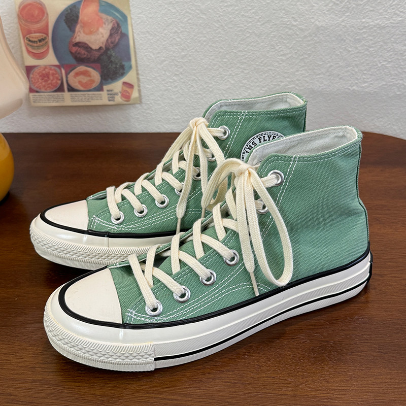 薄荷绿时尚青春潮流韩版百搭学院系带港风休闲男女同款平底帆布鞋