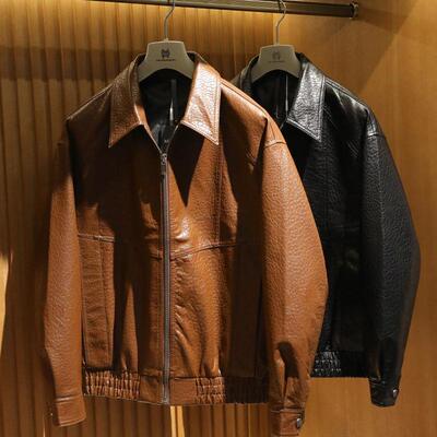 意式男士翻领皮衣机车夹克