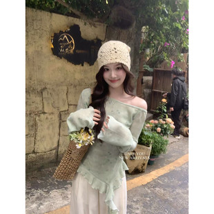 SEE 气质百搭甜酷不规则显瘦一字肩木耳边上衣小衫 女装 YOU韩版