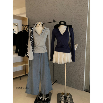 WGWE简约时尚宽松百搭显瘦连帽打底衫长袖小衫上衣长袖女2025新款