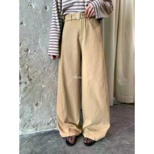 Hers韩系通勤风高腰百搭休闲宽松显瘦纯色直筒阔腿牛仔裤 女夏 长裤