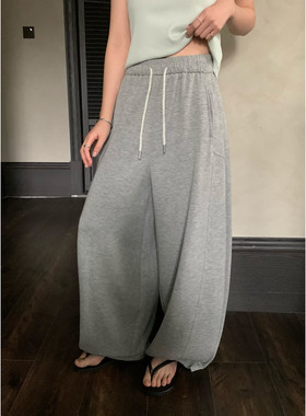 KITTIN韩系宽松垂感百搭抽绳松紧腰休闲直筒弯刀阔腿休闲裤女装