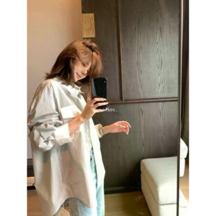 Hers韩系简约通勤风翻领百搭休闲宽松亲肤透气条纹衬衫 女上衣春夏