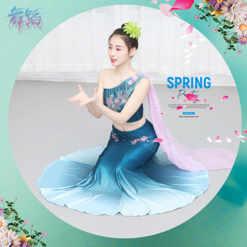 晴天童话新款傣族舞蹈服装女孔雀舞鱼尾半身裙傣族舞蹈演出服艺考