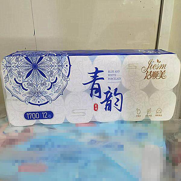青韵1700克12卷卫生纸卷纸厕纸手纸5层加厚可湿水实惠装