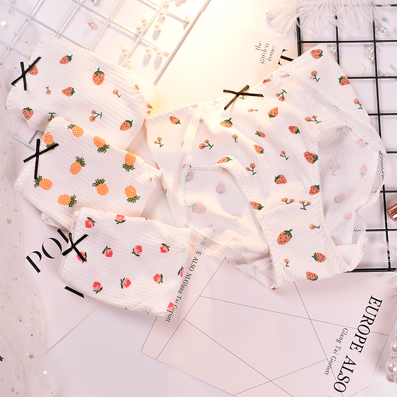 大码内裤女胖mm200斤中腰加肥加大胖妹妹草莓印花水果菠萝三角裤.