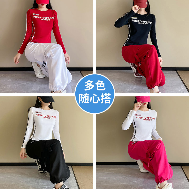 2026春夏广场舞女服装新款抽绳裤脚休闲阔腿工装裤宽松束脚裤子