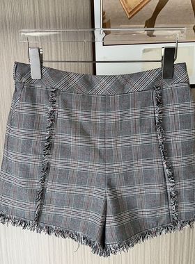 10534撤柜XG高腰休闲显瘦百搭格子短裤新款女装