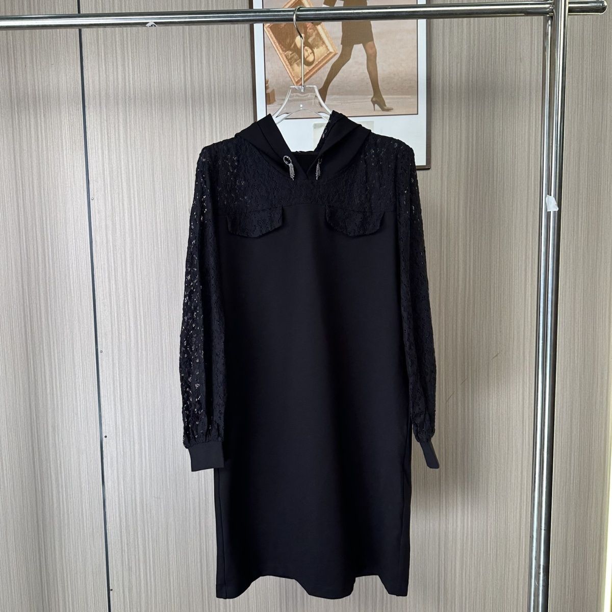 10634撤柜XG秋冬新款韩版时尚蕾丝拼接连衣裙