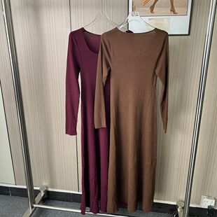 020品牌撤柜ST时尚女装新款长袖连衣裙长裙修身针织收腰