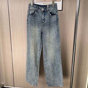 6023撤柜DS新款水洗宽松牛仔裤高腰显瘦美式拖地复古裤子直筒裤