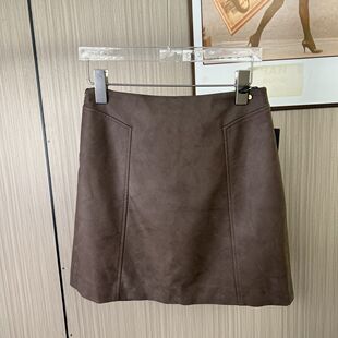 1550品牌撤柜DS女装秋冬款黄色皮裙带安全裤防走光A字裙