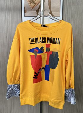 7645撤柜cg时尚大码女装印花圆领卫衣秋冬时尚休闲百搭