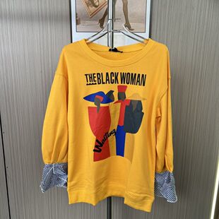 7645撤柜cg时尚大码女装印花圆领卫衣秋冬时尚休闲百搭